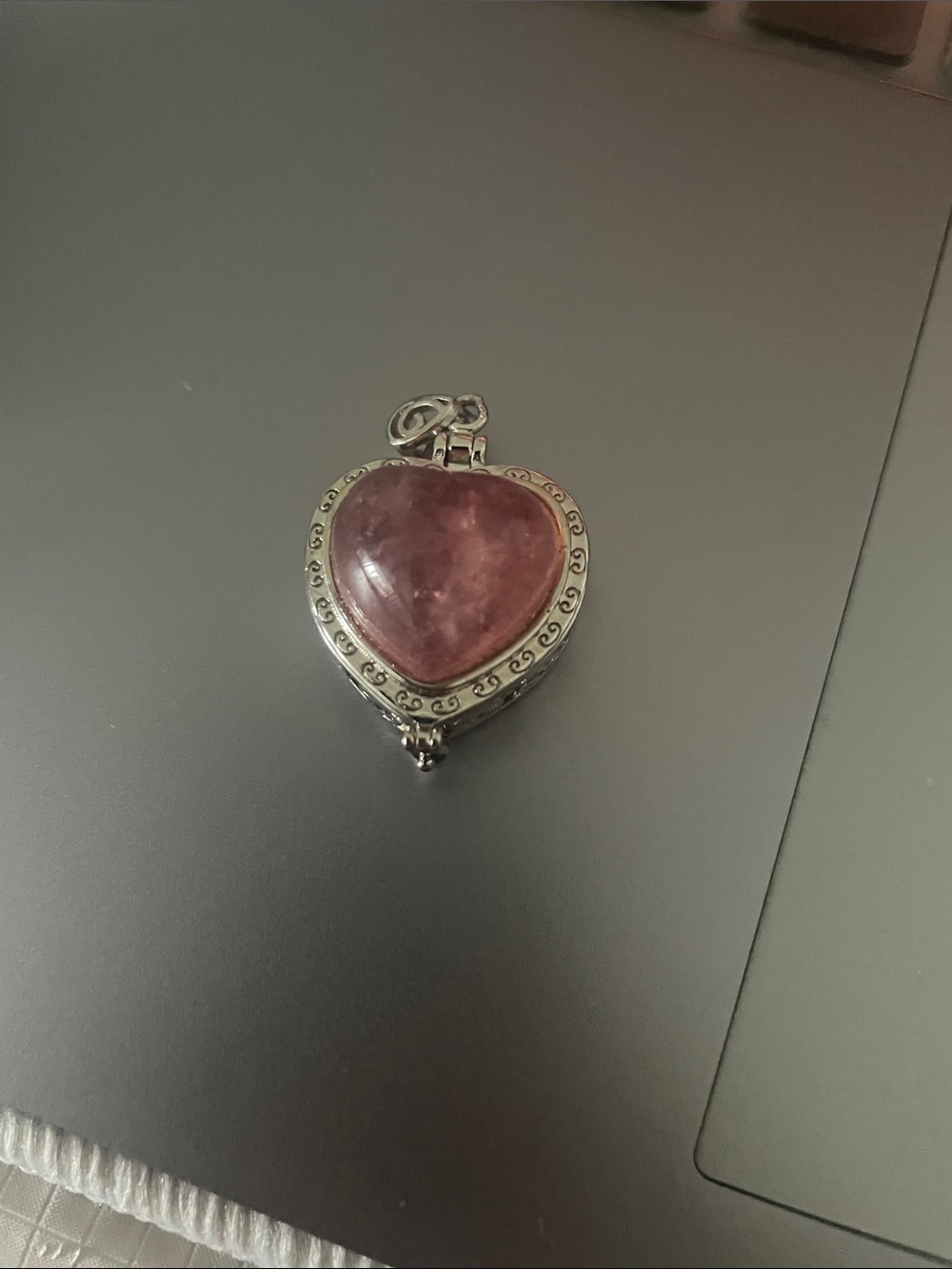 Silver Heart Locket Bracelet Charm with Pink Stone